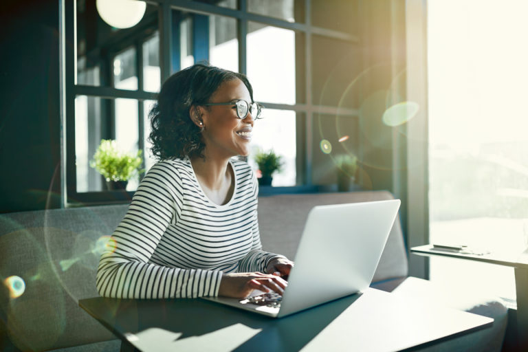 woman working on laptop